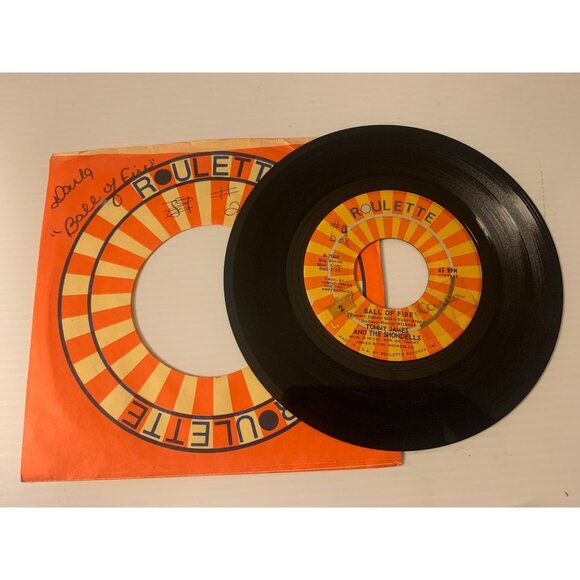 Vintage Roulette 45 RPM Vinyl Record "Ball Of Fire" & "Makin Good Time" By Tommy - Picture 1 of 5